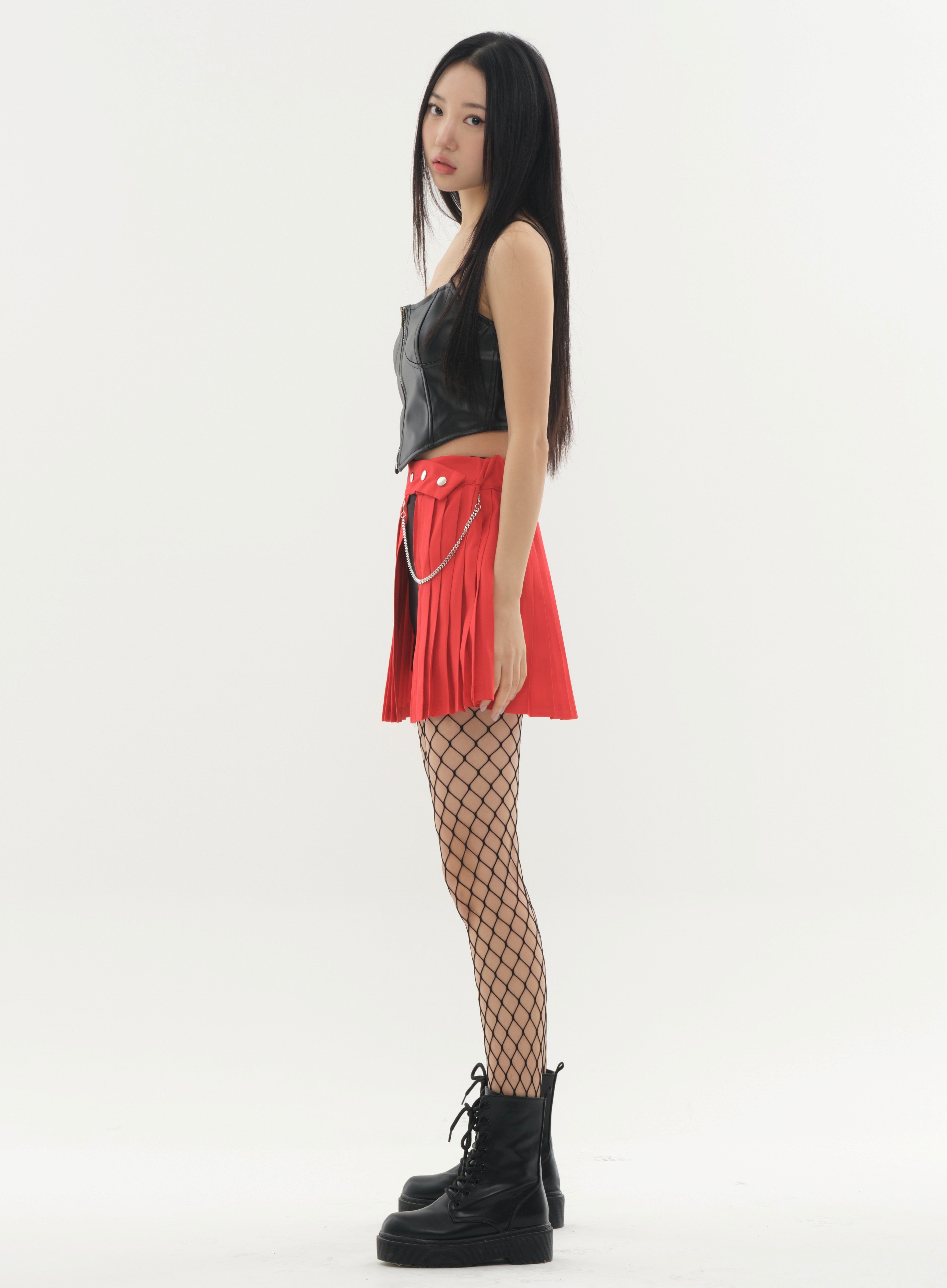 Pleated Mini Skirt with Chain #Original Kpop #121692