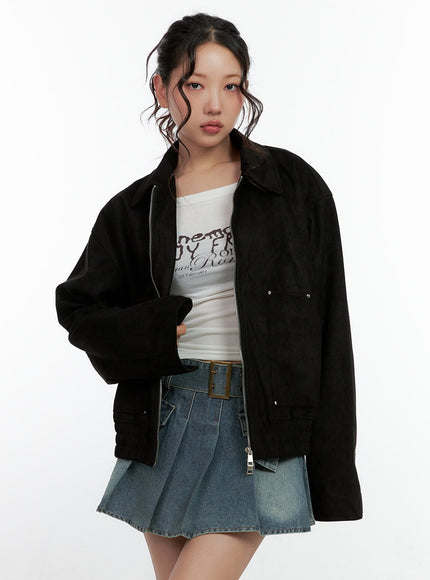 suede-collar-oversize-jacket-cn401 / Black