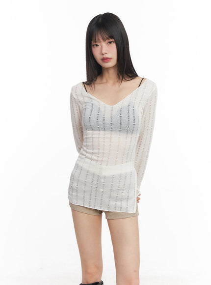 v-neck-slit-sheer-top-cy514