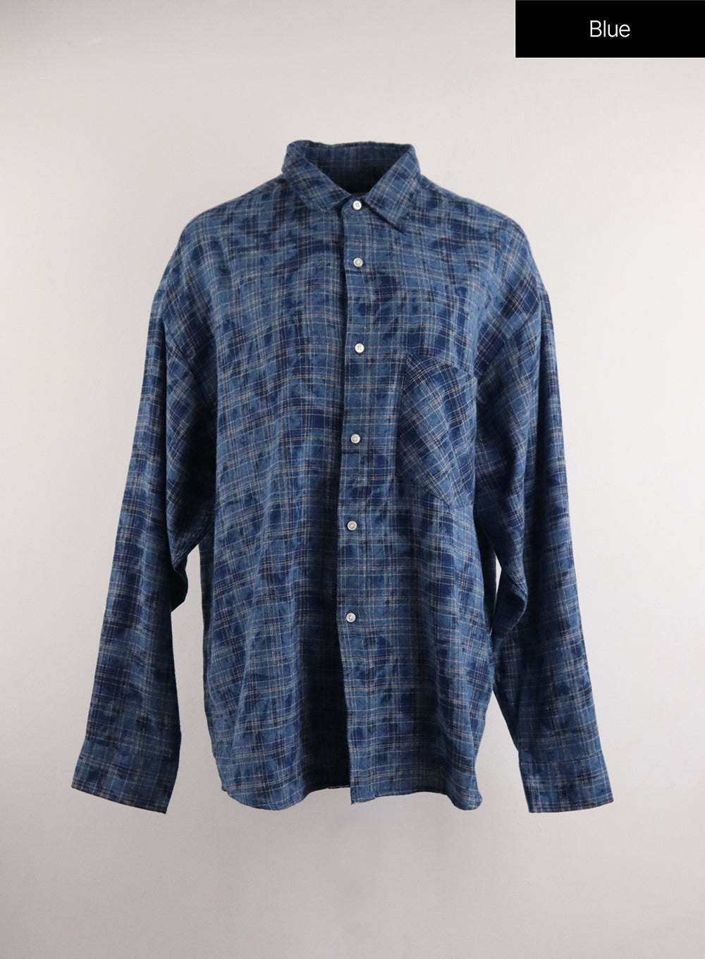 flannel-collar-plaid-pocket-long-sleeve-blouse-unisex-cj412
