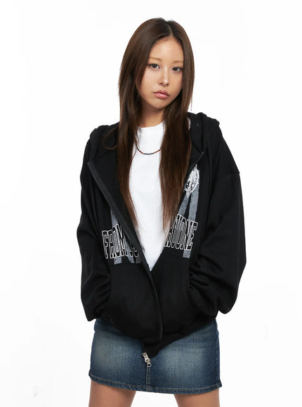 Oversized Graphic Zip-Up Hoodie CO513