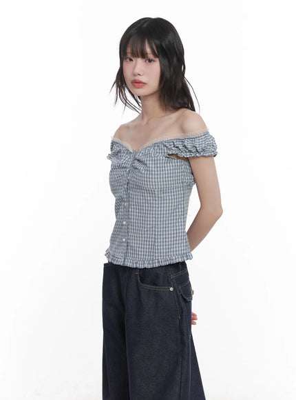 plaid-frill-off-shoulder-top-cu519