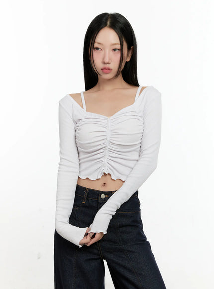 Off-Shoulder Ruched Long Sleeve Top CN506