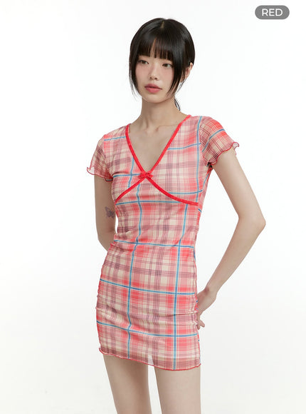 v-check-plaid-mini-dress-cl426