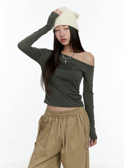 One-shoulder Lettering Long Sleeve CS517