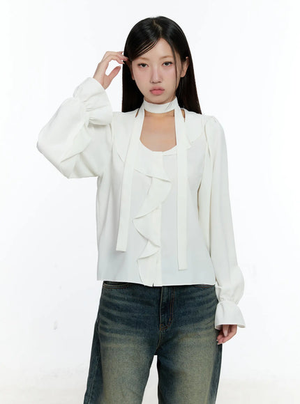 ruffled-chiffon-blouse-with-scarf-set-cs518