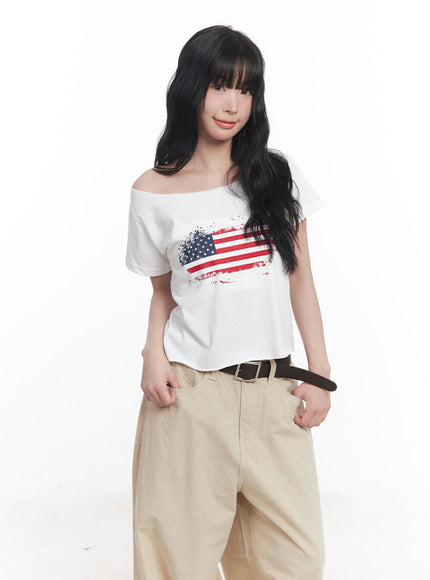 flag-graphic-off-shoulder-crop-tee-cy527