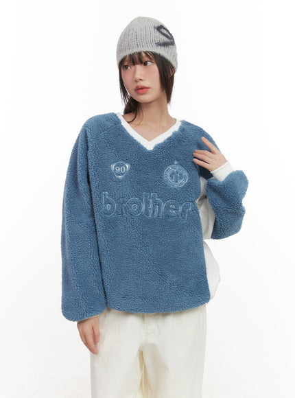 Cozy V-Neck Embroidered Sweatshirt CJ502