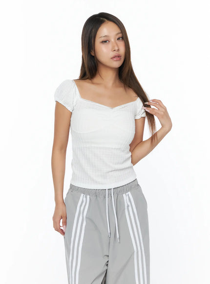 Ribbed Puff Sleeve Top CA516