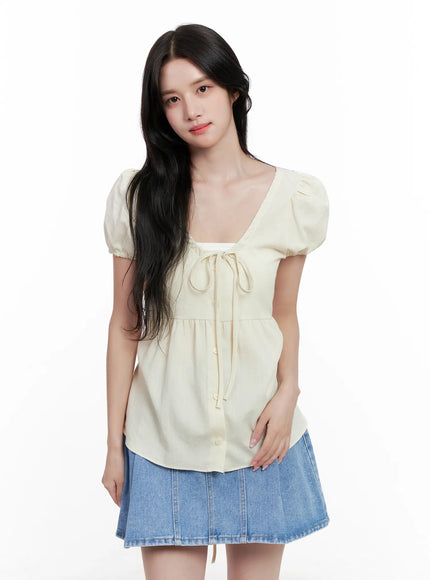 v-neck-puff-sleeve-summer-top-cl516