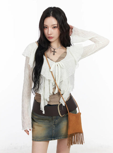 Sheer Ruffle Ribbon Cardigan CM518