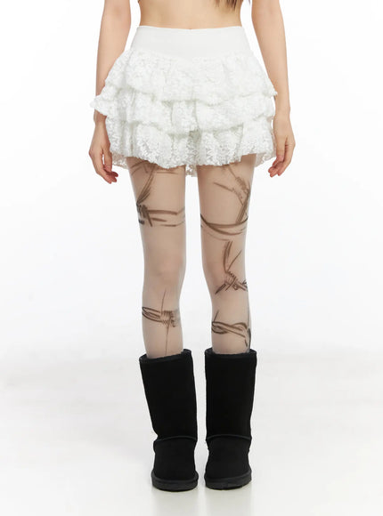 Floral Lace Ruffle Mini Skirt CD518