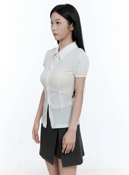collared-puff-sleeve-button-down-blouse-cl530