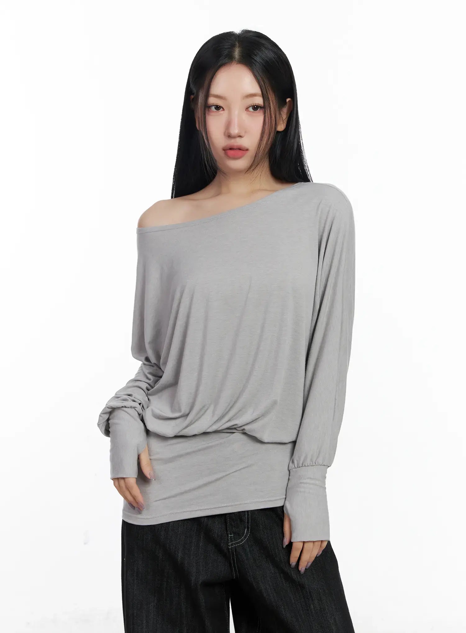 asymmetric-button-detail-off-shoulder-long-sleeve-top-cj530