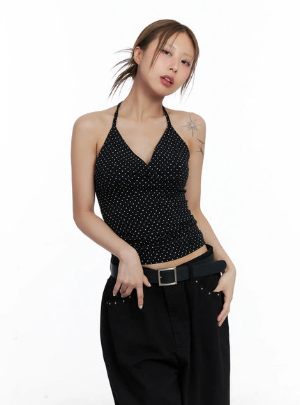 polka-dot-halter-v-neck-sleeveless-top-cl511