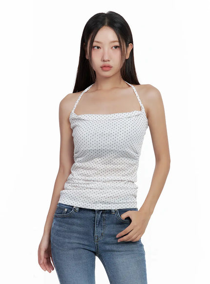 polka-dot-square-neck-halter-top-cl508