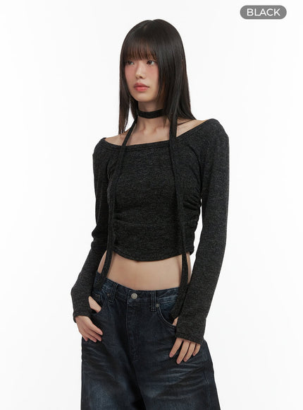 shirred-cropped-long-sleeve-top-with-choker-set-co410