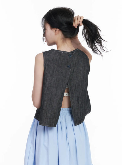 Back Button Sleeveless Top CA509