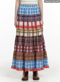 checkered-ruffle-patchwork-maxi-skirt-ca411