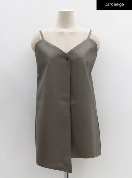 One Button Faux Leather Mini Dress OS29