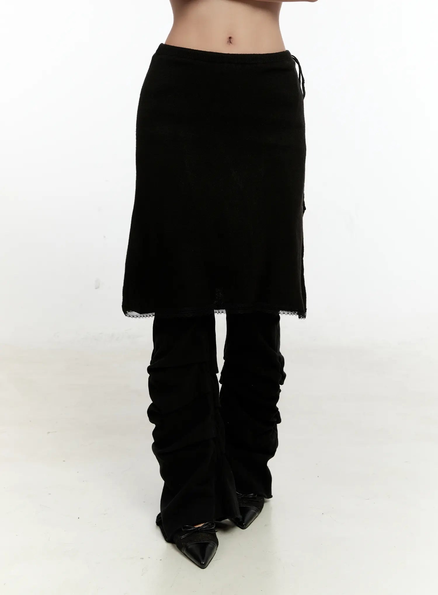 Ribbed Knit Lace Midi Skirt CN505