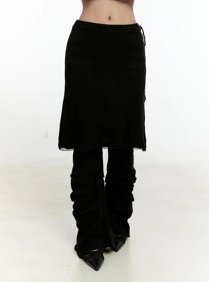 Ribbed Knit Lace Midi Skirt CN505