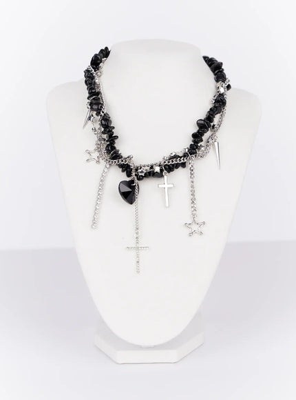 midnight-layered-necklace-io527 / Black
