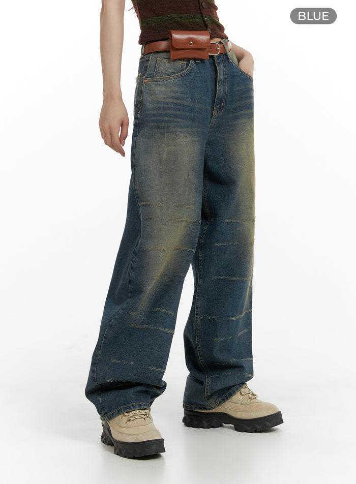 scratch-textured-baggy-jeans-cm405 / Blue