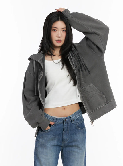 Oversized Pigment Print Zip-Up Hoodie CD505