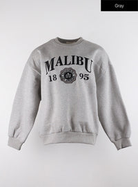 malibu-graphic-lettering-fleece-sweatshirt-cd322 / Gray