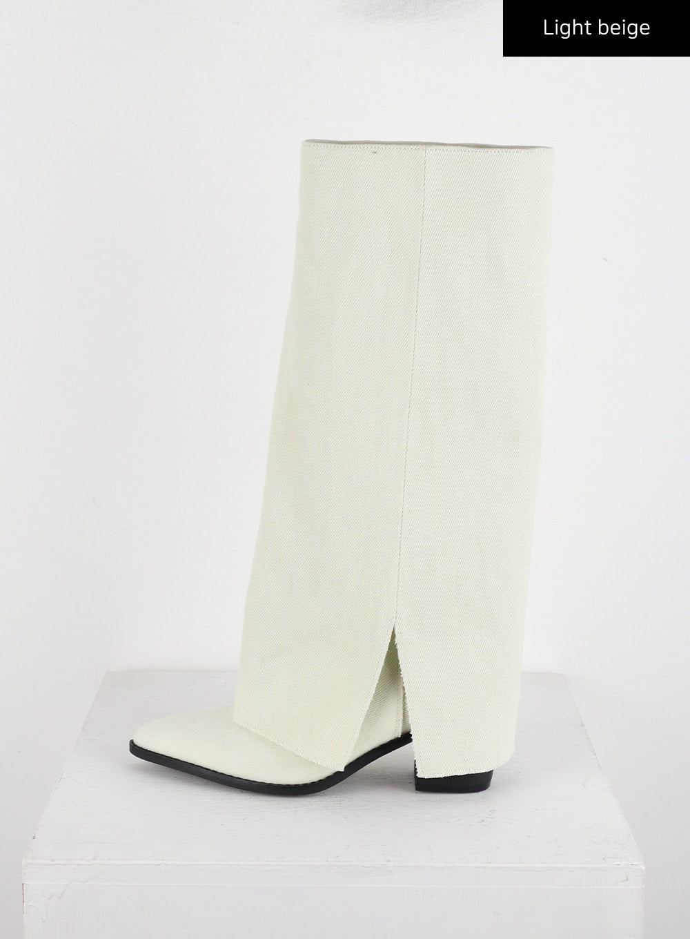 womens-pointed-toe-wedge-heel-knee-high-boots-cd320 / Light beige
