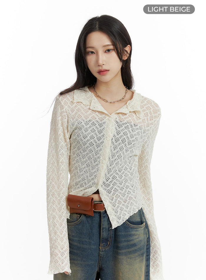 lace-collar-cardigan-cm405 / Light beige