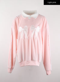 terry-collar-double-ribbon-sweatshirt-cd319 / Light pink