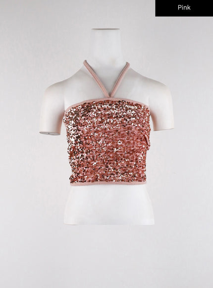 sequin-halter-crop-cd321 / Pink