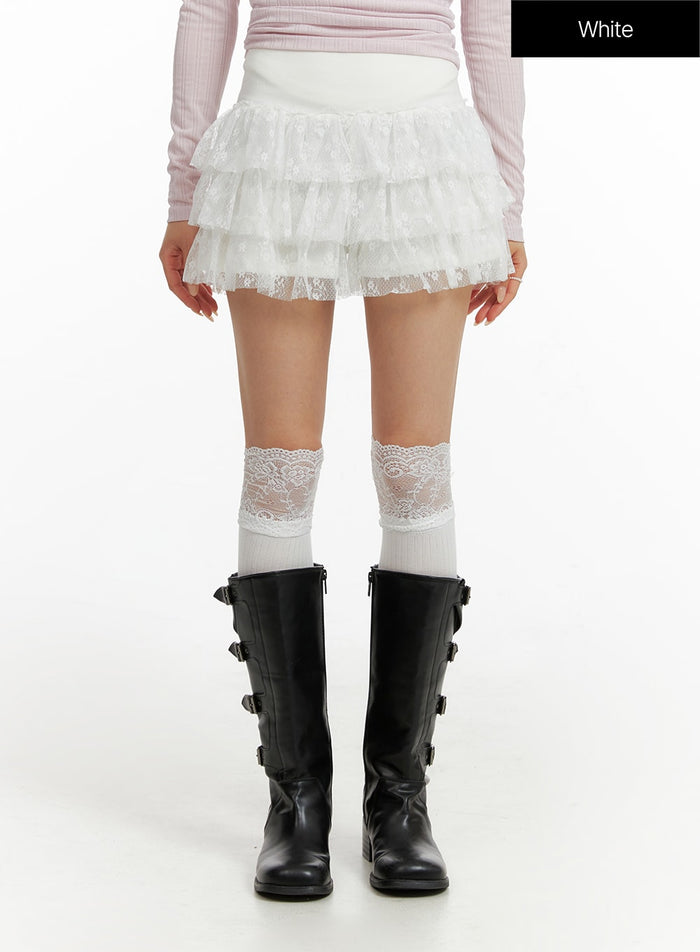 lace-frill-layered-mini-skirt-cf414 / White