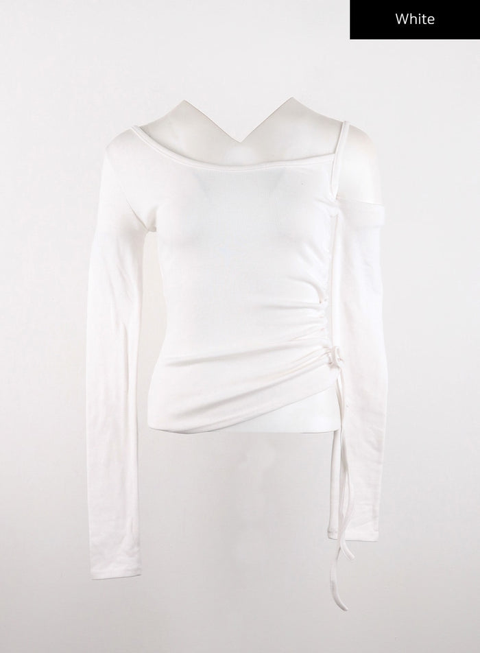 asymmetrical-neck-cut-out-long-sleeve-tee-cd304 / White