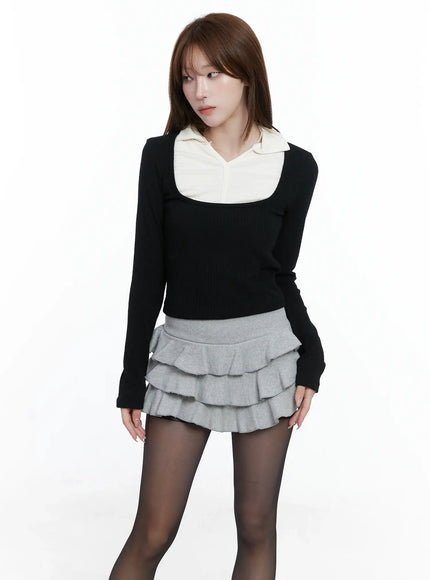 Layered Collared Knit Top CS501