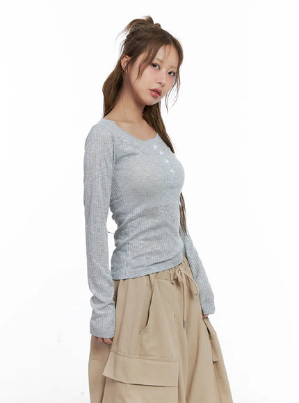 Ribbed Sheer Long-Sleeve Top CL514