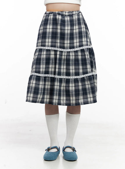 Plaid Ruffle Midi Skirt CO522