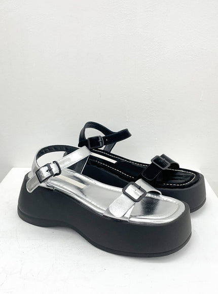 Glossy Double Buckled Chunky Platform Sandals OU14