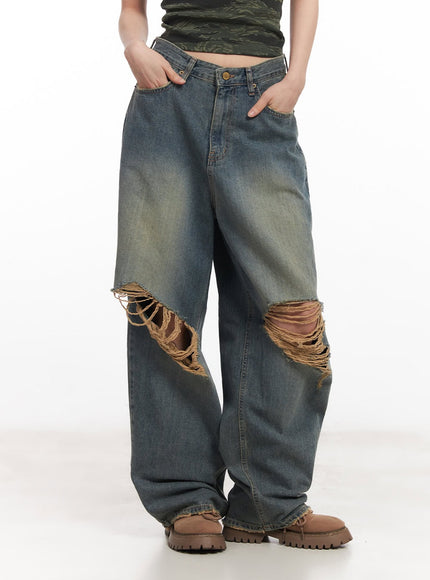 Rachael Distressed Wide-Leg Jeans CA514