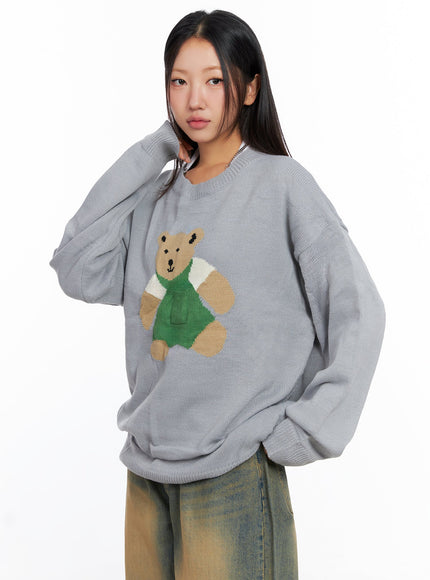 oversized-graphic-knit-sweater-co515 / Gray