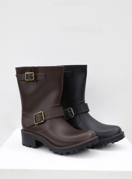 Double Buckled Mid-Calf Rain Boots OJ21