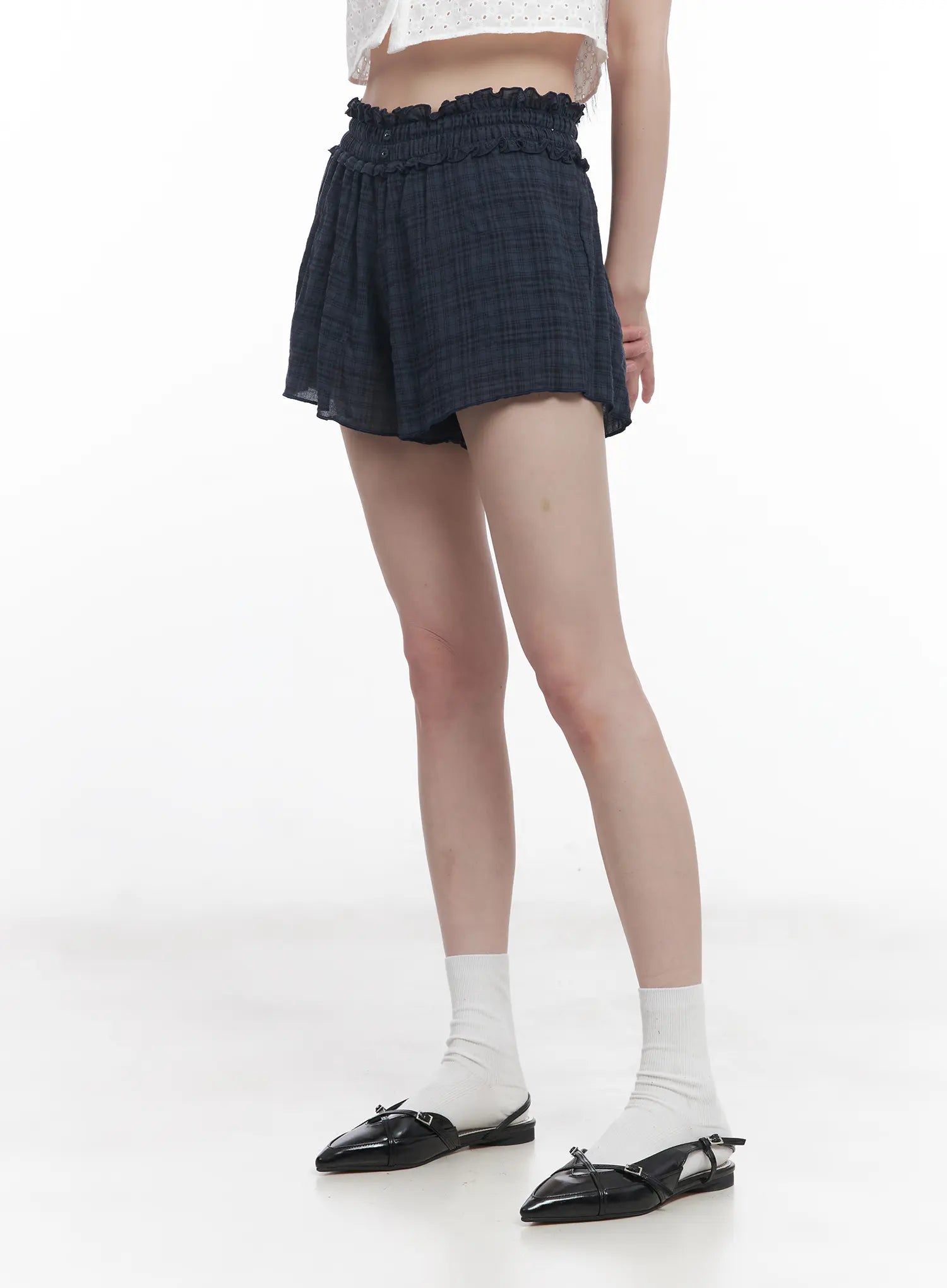 plaid-print-frilly-shorts-cu518