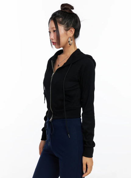 slim-fit-cropped-zip-up-hoodie-co515 / Black