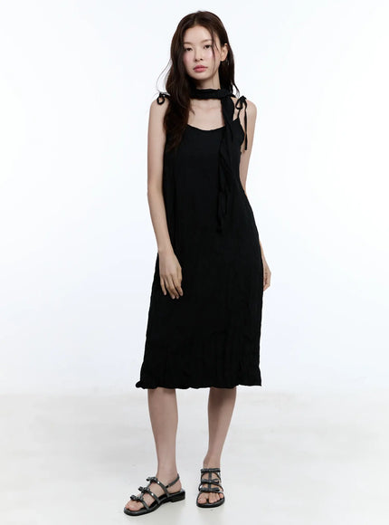 shoulder-tie-cami-midi-dress-cu513 / Black