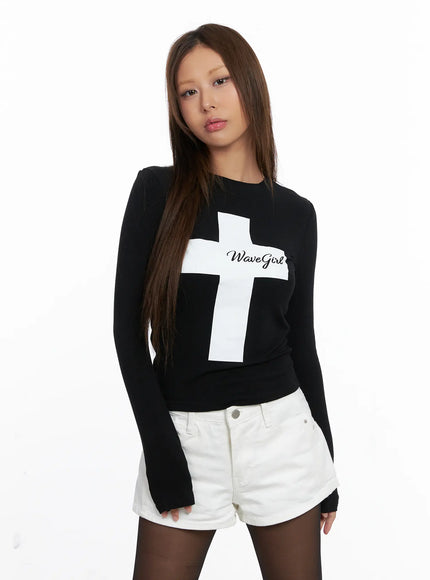 casual-graphic-long-sleeve-tee-cs522 / Black