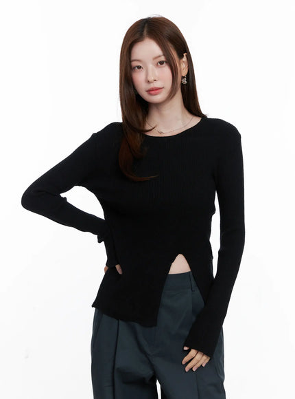Two-Way Button Side-Slit Knit Top CG521