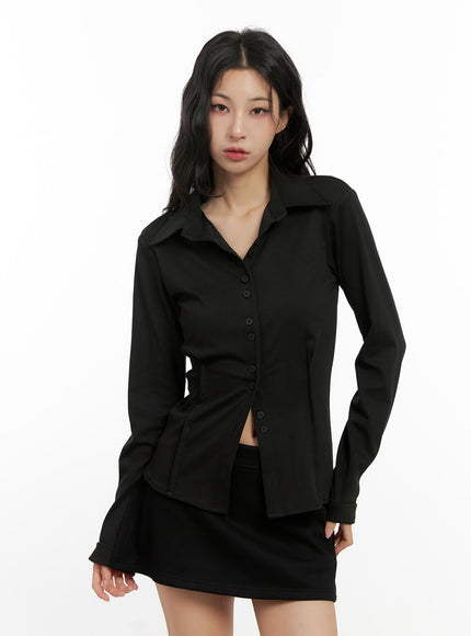 slim-fit-basic-collared-shirt-cn416 / Black