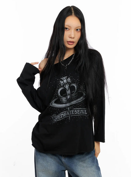 casual-off-shoulder-long-sleeve-top-co529 / Black